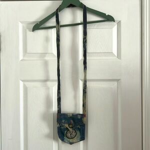 Acid washed denim Affliction button flap mini purse